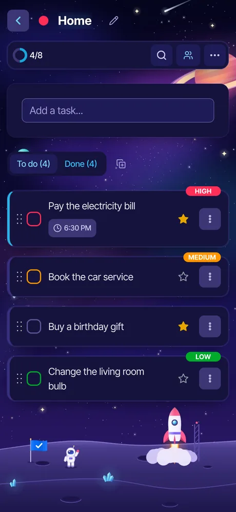 Todonex on a phone, in the Space theme